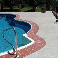 Pool deck large brick edging cream coating Pool deck large brick edging cream coating